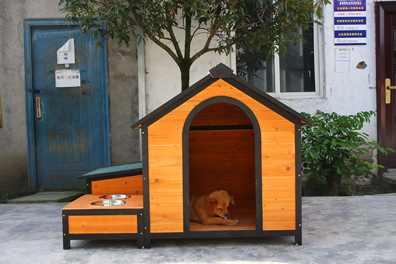 Кинеска куќа за домашни миленици на отворено од дрво за кучиња со шкафче и маса за храна (4)