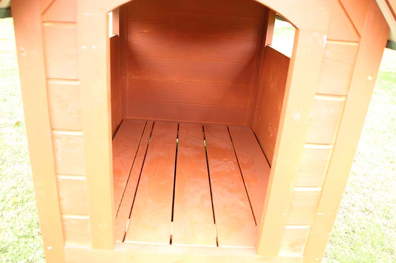 Fabrik-OEM-Hundehütte aus Holz für den Außenbereich, Haustier-Blockhütte, wetterbeständig, wasserdicht mit Tür-5
