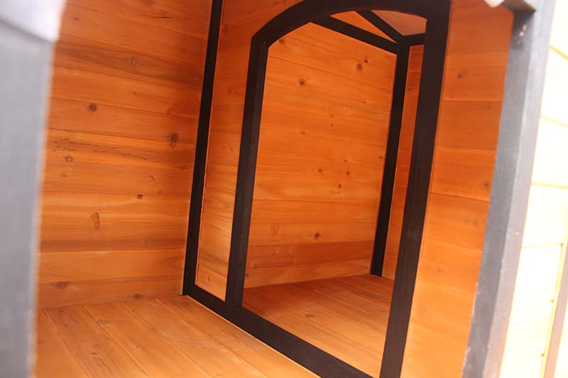 Pet Fir Wood Kennel Log Cabin Imah anjing Insulated Elevated Shelter Weatherproof sareng Door Flap-4