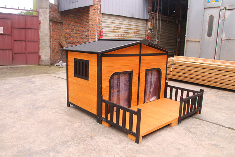 Pet Fir Wood Kennel Log Cabin Imah Anjing Insulated Elevated Shelter Weatherproof sareng Door Flap-7