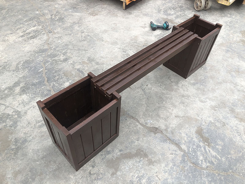 The Best Wood Planter Box Seat Outdoor Terrace Gardening Carbonized Solid Wood Flower Box with Sit (5)