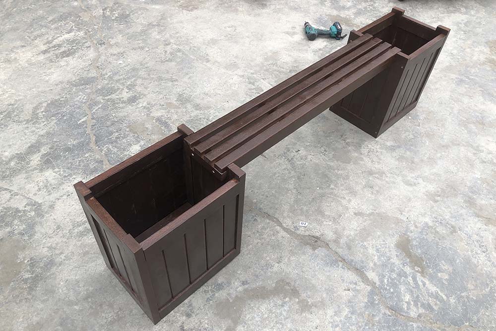 The Best Wood Planter Box Seat Outdoor Terrace Gardening Carbonized Solid Wood Flower Box with Sit-7