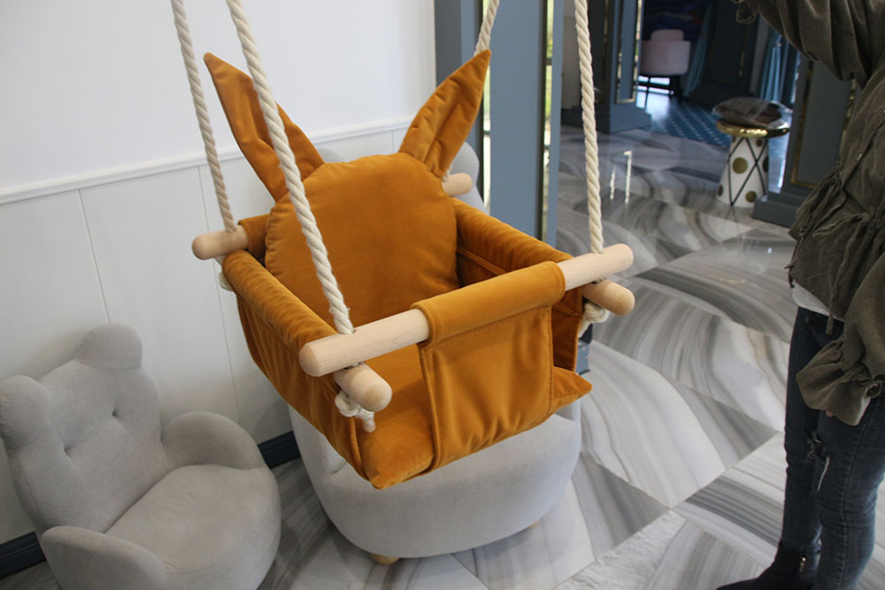 Mass Lumber Cream Baby Swing Indoor Outdoor Seat Set with Belt (4)