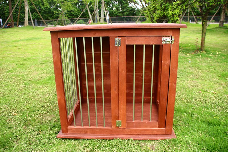 Weather-Resistant Log Cabin Dog House with Stainless Fence-5