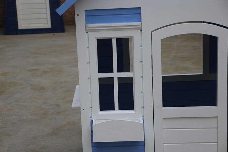 Wholesale children outdoor play blue color wooden kids playhouse (9)